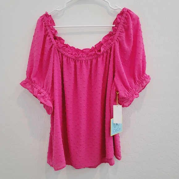 NWT CeCe Bright Rose Swiss Dots Blouse Top Women's Size 2X - Picture 3 of 13